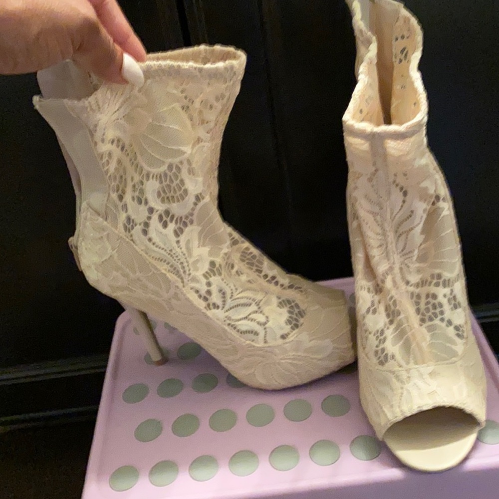 Cream lace heels